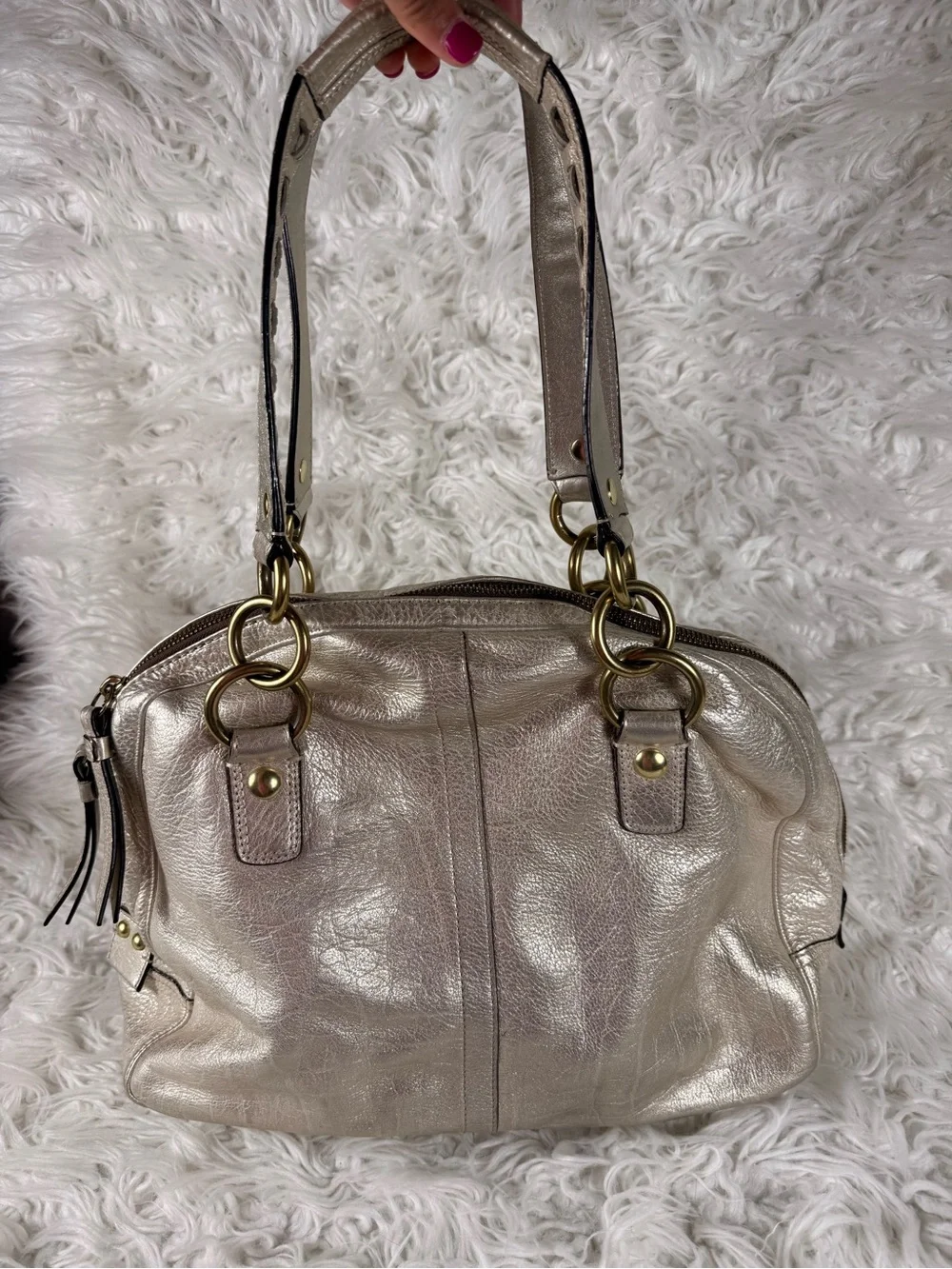 Coach Y2k 2000s Metallic Silver Dome Satchel Handbag